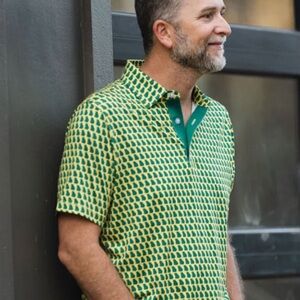 Happy Threads Augusta Green and Yellow Georgia Golf Men's Shirt Large NWT
